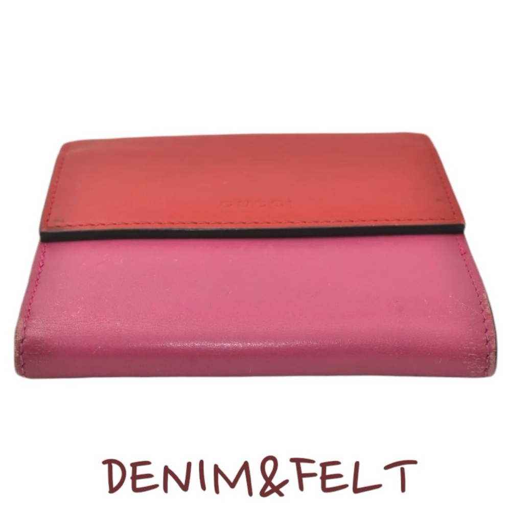 GUCCI Vintage Pink & Red Leather French Flap Bifold Compact Wallet - Picture 7 of 16